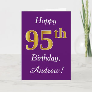 Carte Purple, Faux Gold 95e anniversaire + Nom personnal