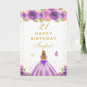 Carte Purple Floral Blonde Hair Girl Joyeux anniversaire