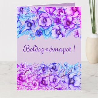 Carte Purple florals - Hungarian name day Custom Message