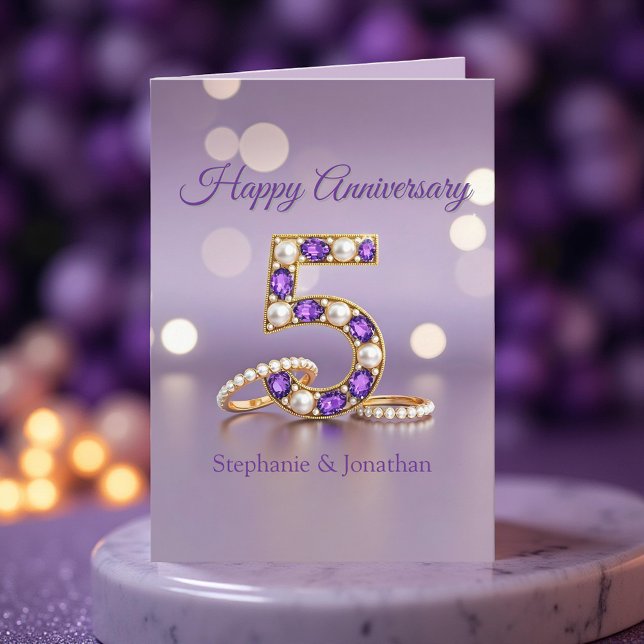 Carte Purple Gemstone et Pearls 5e anniversaire Mariage (Créateur téléchargé)