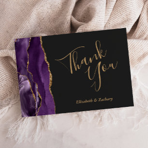 Carte Purple Gold Agate Mariage foncé Merci plat