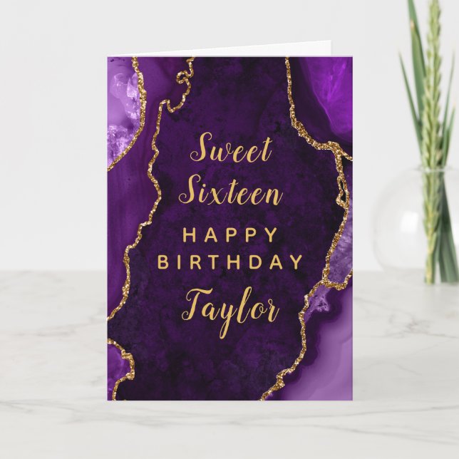 Carte Purple Gold Agate Sweet sixteen Joyeux anniversair (Devant)