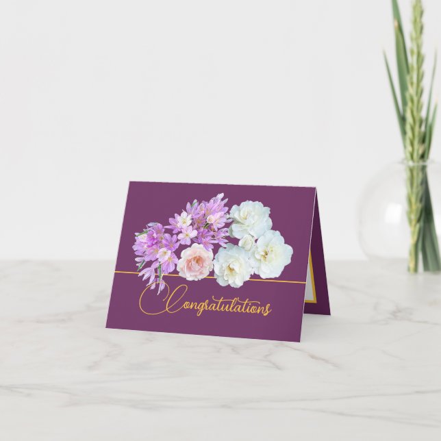 Carte Purple Gold Bouquet Roses Crocus Félicitations (Devant)