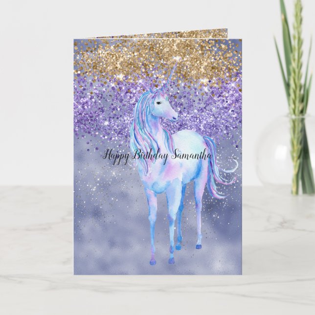 Carte Purple Gold Sparkle Unicorn (Devant)