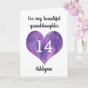 Carte Purple Heart 14e anniversaire de grand-fille