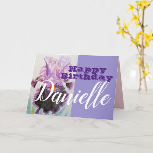Carte Purple Iris Flower Joyeux Anniversaire Femme Nom C