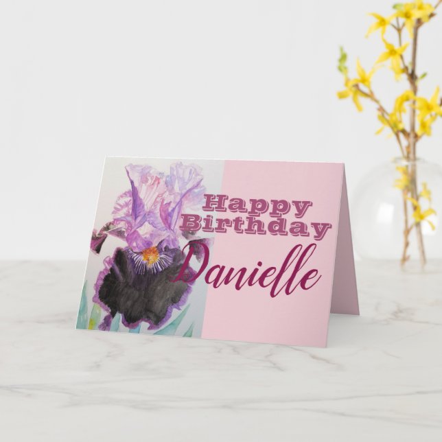 Carte Purple Iris Flower Joyeux Anniversaire Femme Nom C (Fleur jaune)