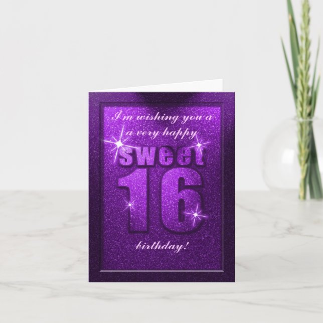 Carte Purple Parties scintillant Sweet 16 Anniversaire C (Devant)