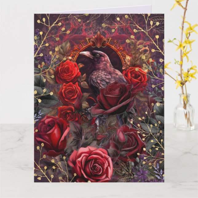 Carte Purple Red Rose Gothic Dark Beauty Crow Raven  (Fleur jaune)