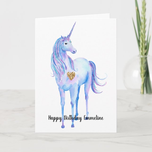 Carte Purple Unicorn Gold Parties scintillant Coeur pers (Devant)