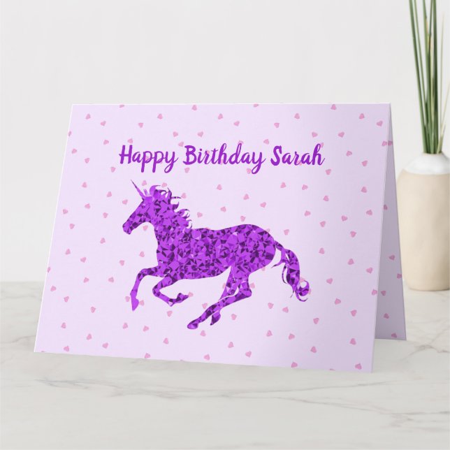 Carte Purple Unicorn Joyeux Anniversaire Personnalisé (Devant)