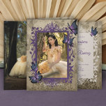Carte Purple Vintage Butterfliflies Quinceanera Invite<br><div class="desc">Purple,  pe,  & beige butterfly Quinceanera invite with decorative vintage purple photo frame. Versatile for purple and lavender theme colors. Butterflies can easily be resized and reposied.</div>