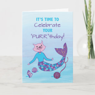 Carte Purrmaid Anniversaire avec Parties scintillant éti