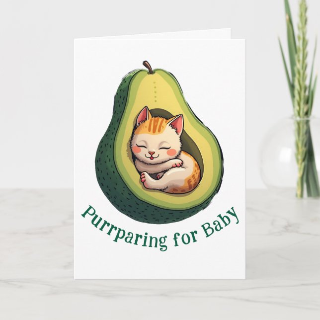 Carte Purrparing for Baby Cute Avocado Cat Pregnancy (Devant)