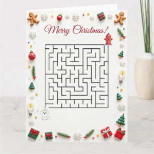 Carte Puzzle de labyrinthe de Noël de chien caniche mign