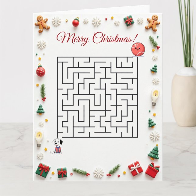 Carte Puzzle de labyrinthe de Noël de chien dalmatien mi (Devant)