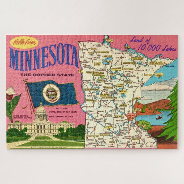 Carte puzzle de l'État du Minnesota 20x30 (Horizontal)