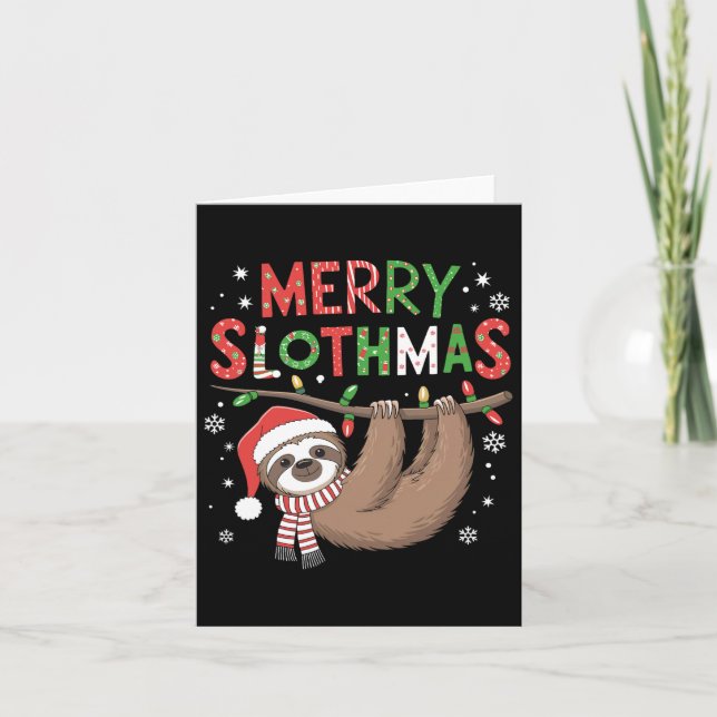 Carte Pyjama Fille Amoureux Sloth Chapeau Santa Slothmas (Devant)