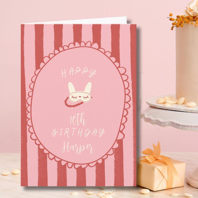 Carte pyjama party fête d'anniversaire adolescente vinta (sleepover slumber birthday party girl teen vintage modern personalized happy birthday card digital)