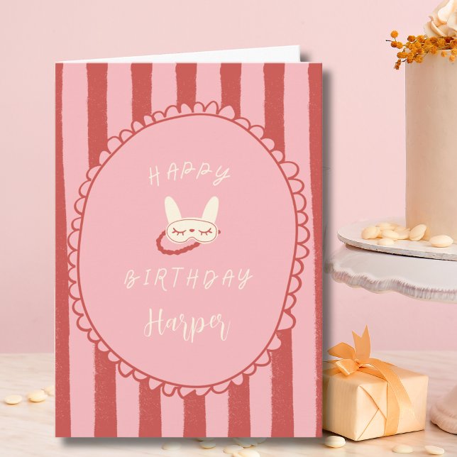 Carte pyjama party fête d'anniversaire adolescente vinta (sleepover slumber birthday party girl teen vintage modern happy birthday card digital personalized)