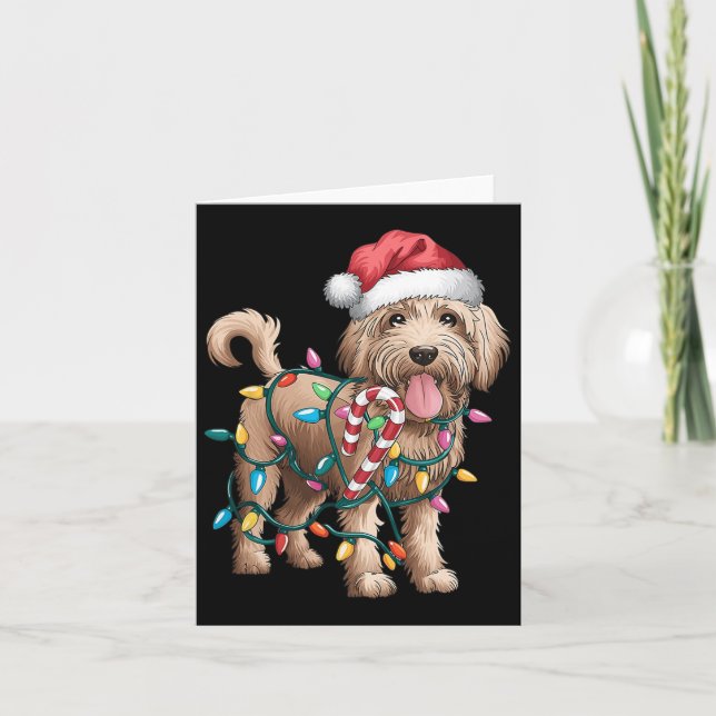 Carte Pyjamas Golden Doodle de Noël pour W (Devant)