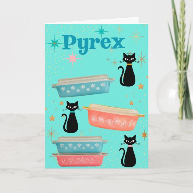 Carte Pyrex rétro et chats noirs Vintages du milieu du s (Devant)