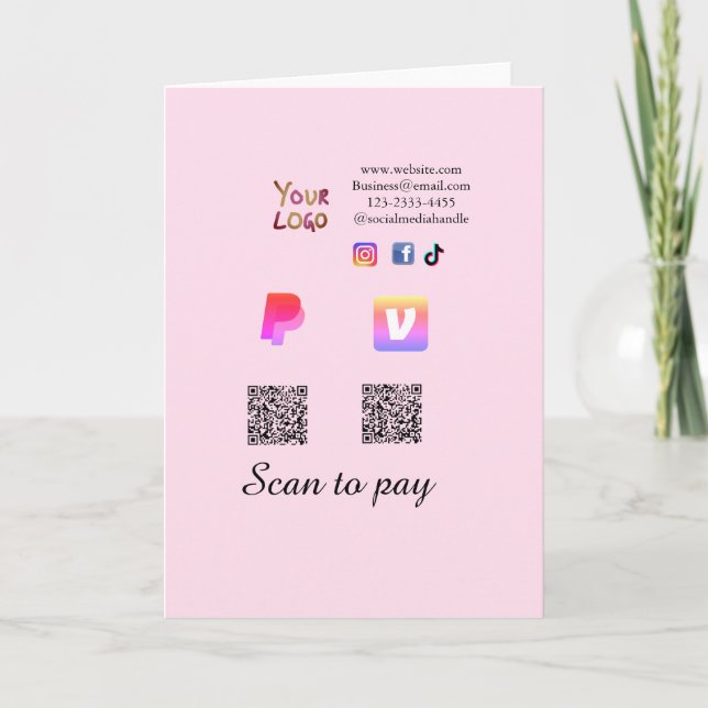 Carte Q R code PayPal venmo scan pay add social media de (Devant)