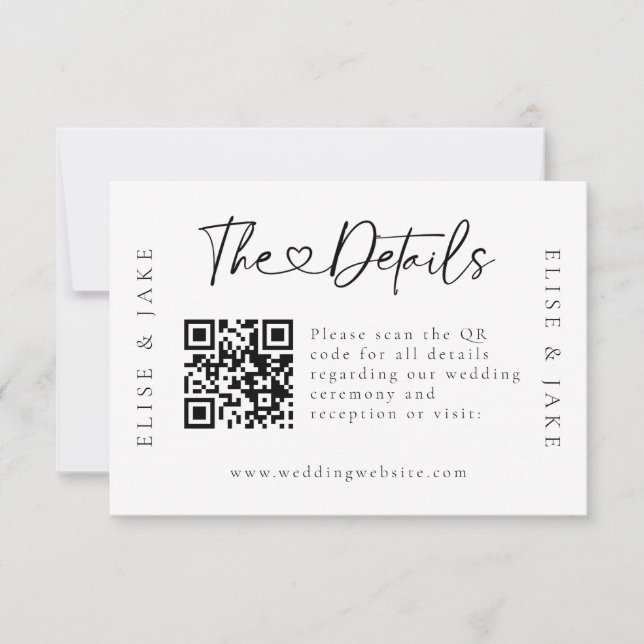 Carte QR Code Heart Font Mariage Détails (Devant)