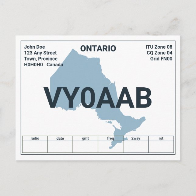 Carte QSL de l'Ontario (Devant)