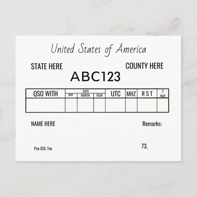 Carte QSL Ham Radio Amateur Opérateurs Contacts (Devant)