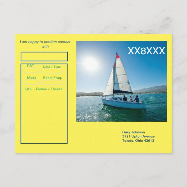 Carte QSL pour tous vos voiliers de jour là-bas! (Devant)