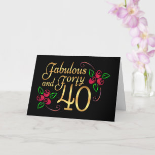 Carte Quarante et fabuleux Gold Red Roses Anniversaire