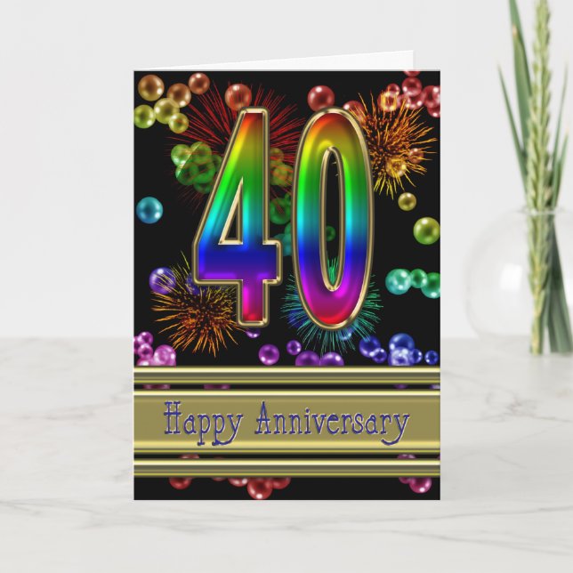 Carte quarantième anniversaire avec des feux d'artifice (Devant)