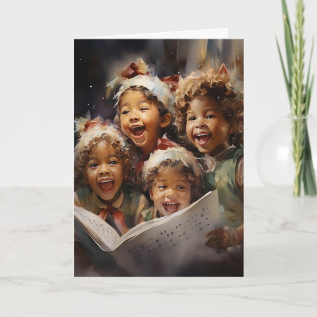Carte Quatre enfants chantent AI Art assisté Noël (Devant)