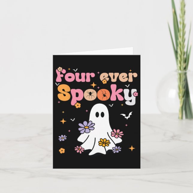 Carte Quatre Fantôme Éffrayant Halloween 4e anniversaire (Devant)