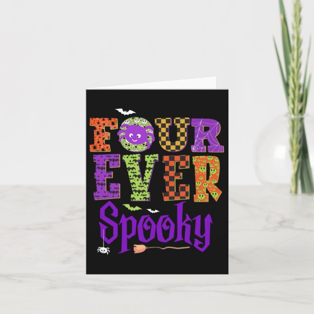 Carte Quatre Fantôme Éffrayant Halloween 4e anniversaire (Devant)
