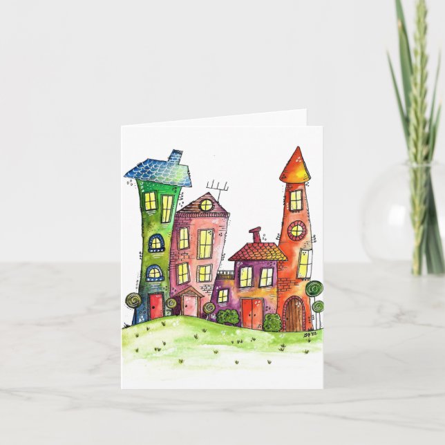 Carte Quatre Mignonnes Maisons Whimsques (Devant)