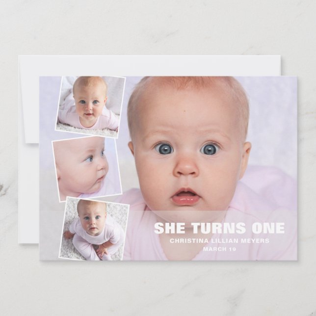 Carte Quatre photos Collage rose premier anniversaire (Devant)