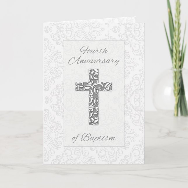 Carte Quatrième anniversaire baptême bénédictions croix  (Devant)