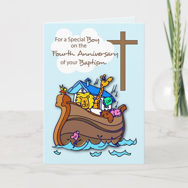 Carte Quatrième anniversaire de baptême garçon Arche de  (Devant)