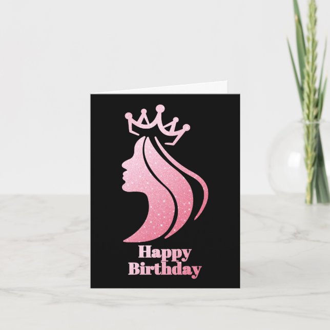 Carte Queen Crown Parties scintillant rose Noir Joyeux a (Devant)