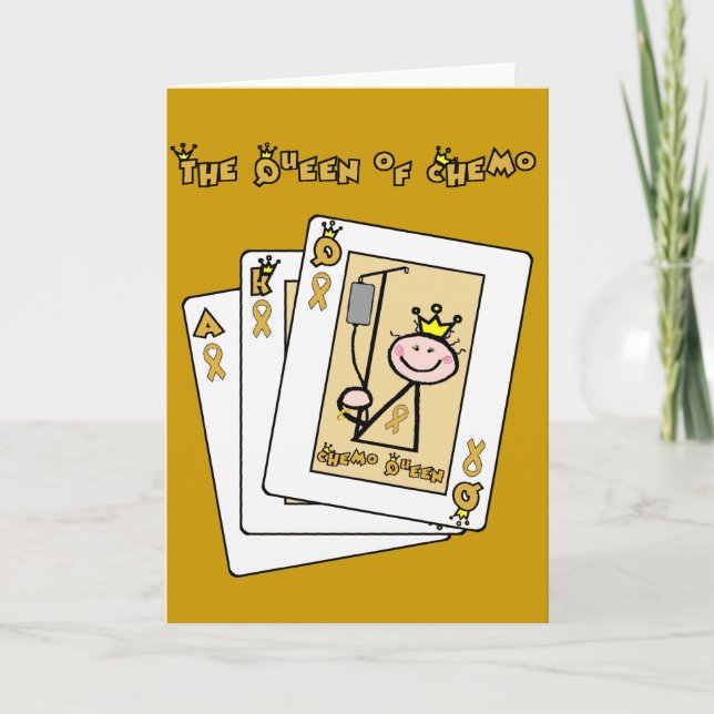 Carte Queen of Chemo - Cancer de l'enfance Ruban d'or (Devant)