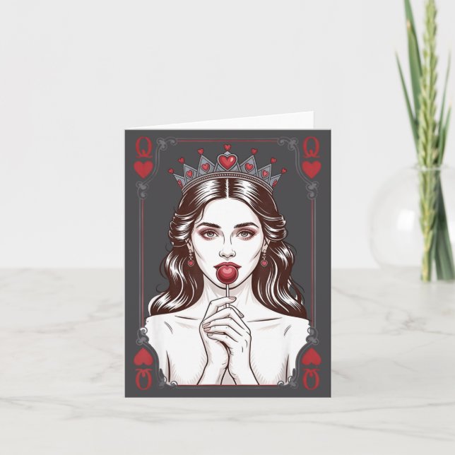 Carte Queen Of Hearts Women Vintage Valentines Day  (Devant)