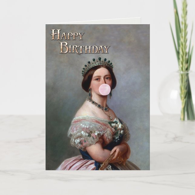 Carte Queen Victoria satin rose soufflant bulle rose (Devant)