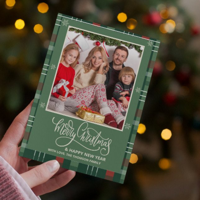 Carte Quelle année d'examen a-t-on passé Joyeux Noël (buffalo plaid christmas cards gingham rustic typography green check rustic farmhouse gingham country)