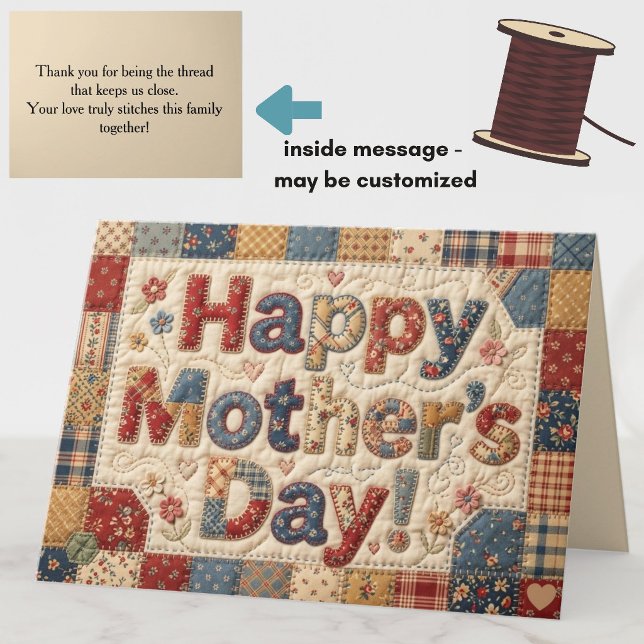 Carte Quilted "Happy Mother's Day" Colorful Heartfelt (A lovely, colorful Happy Mother's Day quilt card for mom or grandma!)