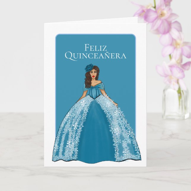Carte Quinceanera Bleue Avec Florals Quince Anniversaire (Orchidée)