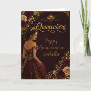 Carte Quinceañera Bourgogne et Or