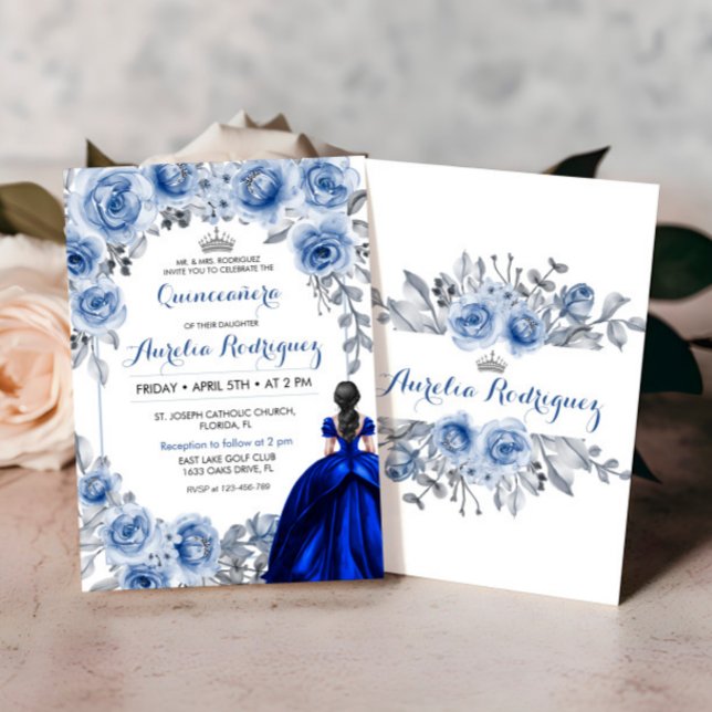 Carte Quinceanera Rose bleue Invitation Quinceaner (Créateur téléchargé)