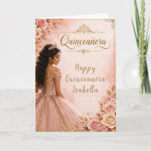 Carte Quinceañera rose et or